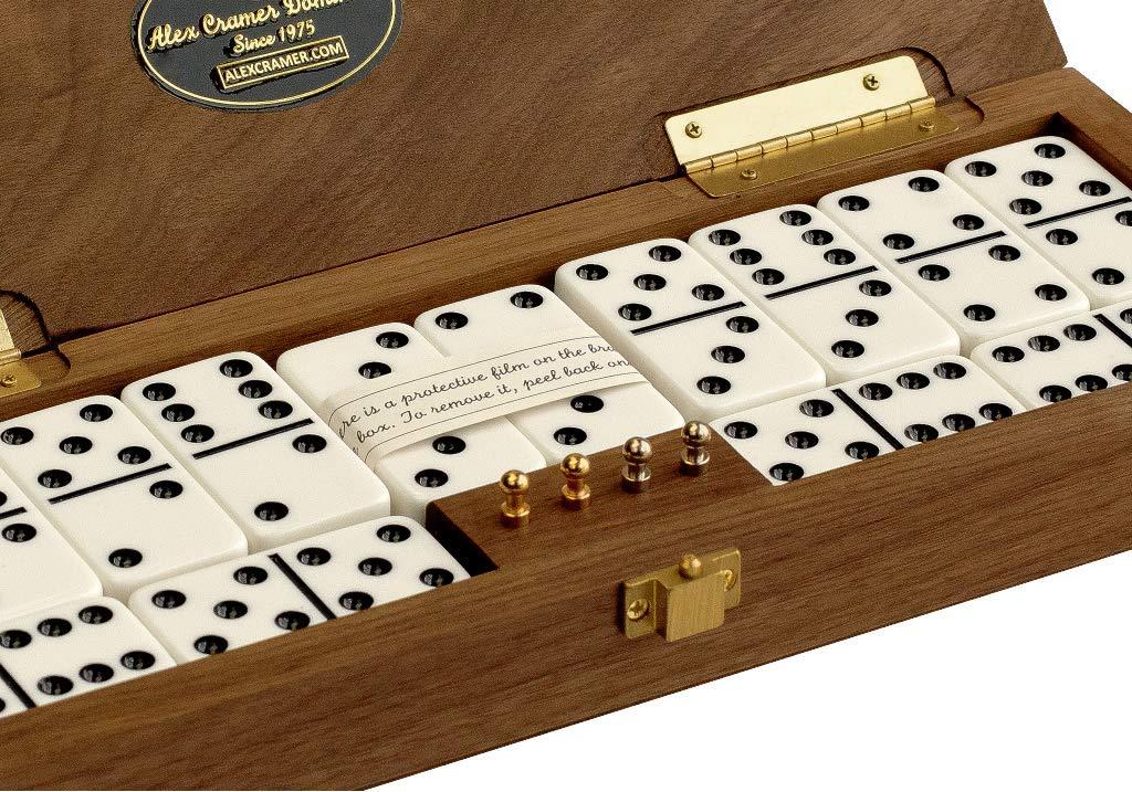 Luxury Domino Set with Cribbage Board Lid in Black Walnut Case by