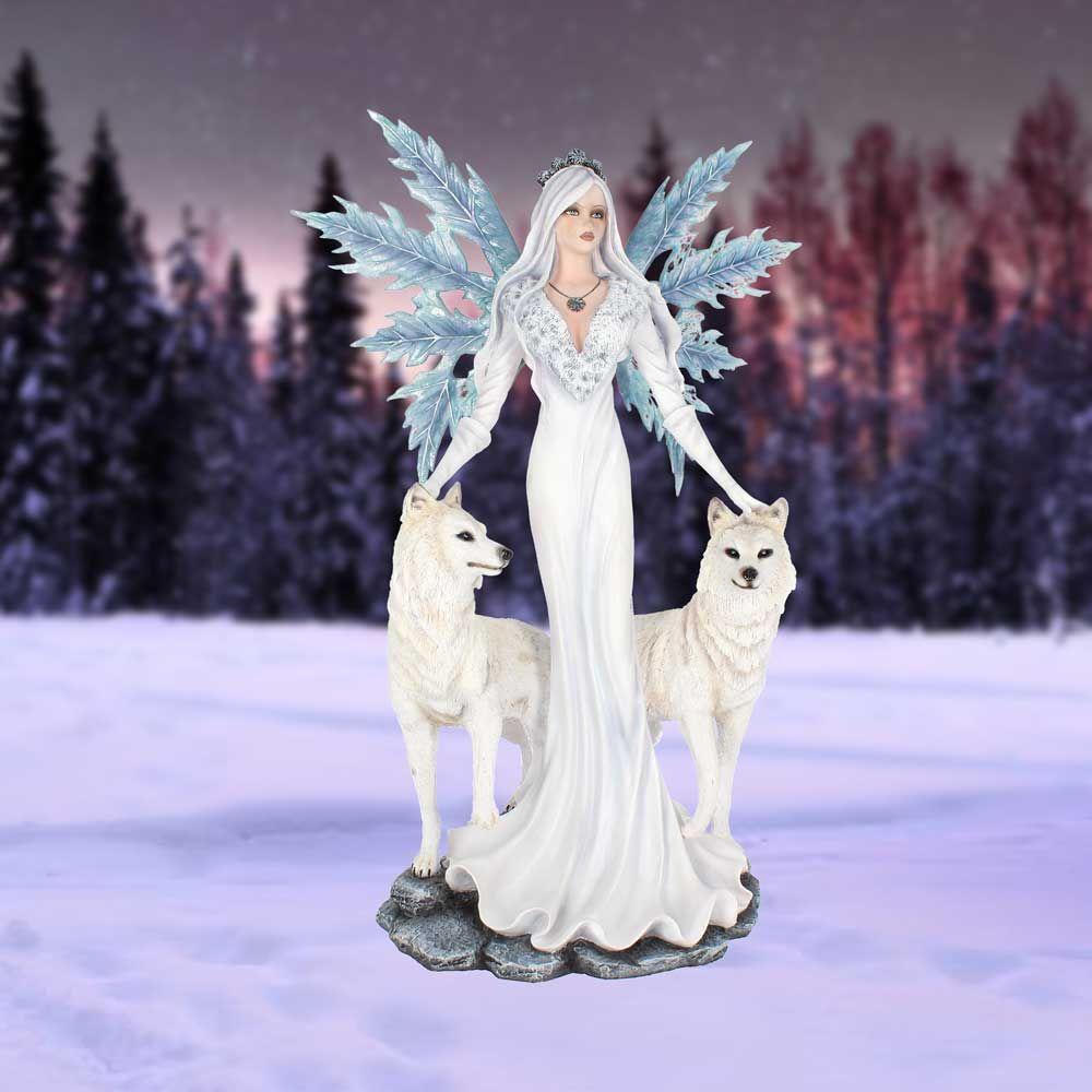Aura Large Ice Fairy with Winter Wolf Companions Figurine | Gothic Gifts