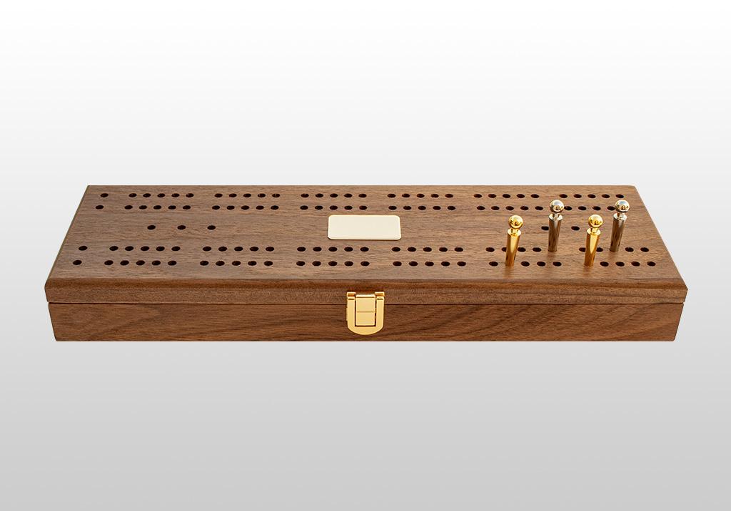 Luxury Tournament Domino Set with Cribbage Board Lid in Black Walnut