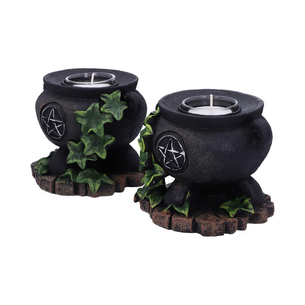 Set of Two Ivy Cauldron Witches Candle Holders 11cm Gothic Gifts