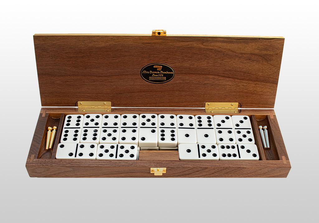 Luxury Tournament Domino Set with Cribbage Board Lid in Black Walnut