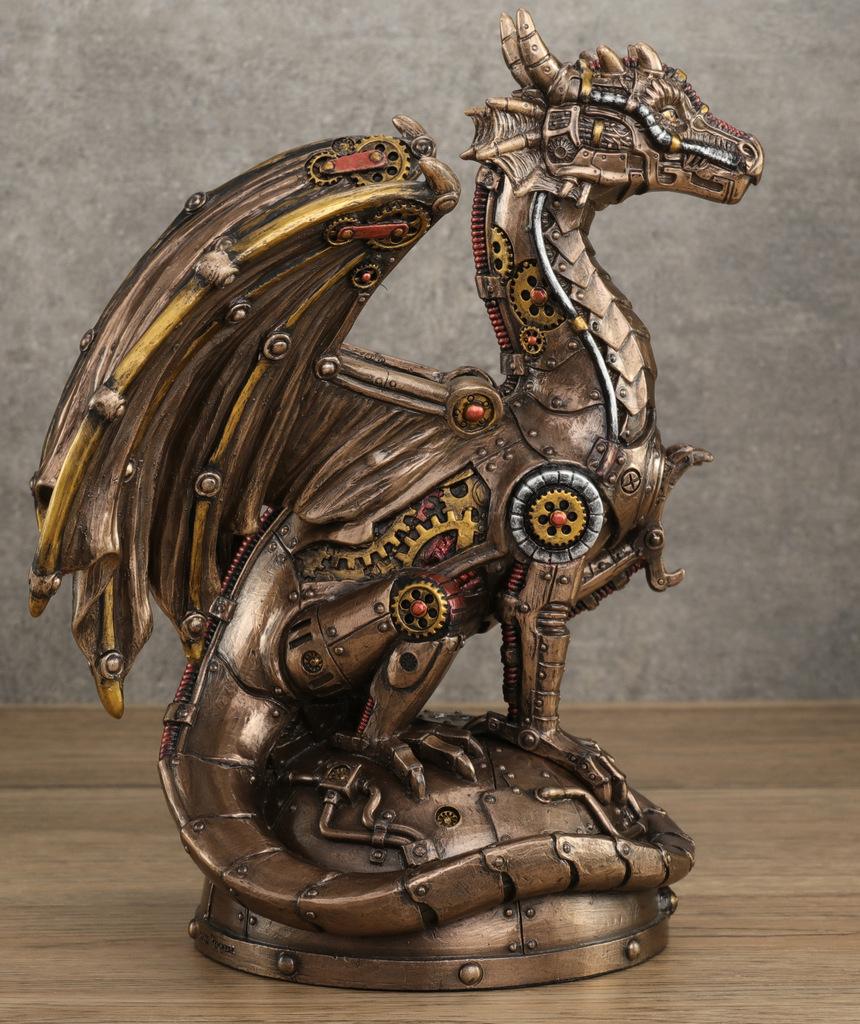 Steampunk Dragon Wine Bottle Holder – Metallic Fantasy Statue For Home & Bar Decor