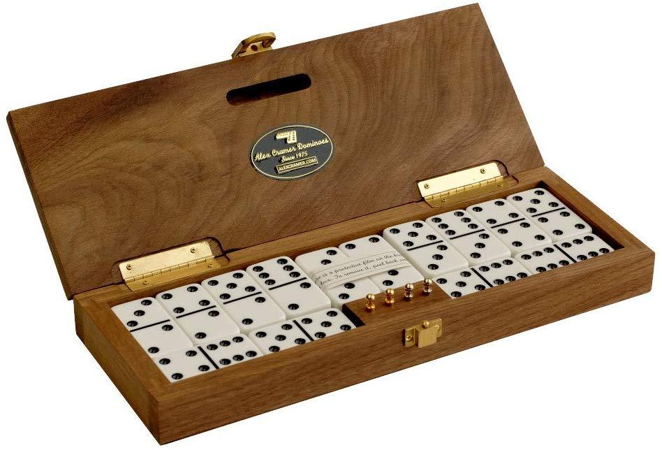 Luxury Domino Set with Cribbage Board Lid in Black Walnut Case by