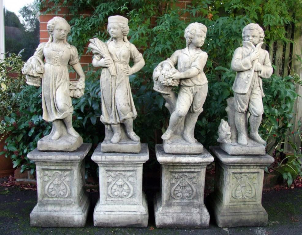 Set of 4 Seasons Stone Statues with Plinths Garden Statue Shop