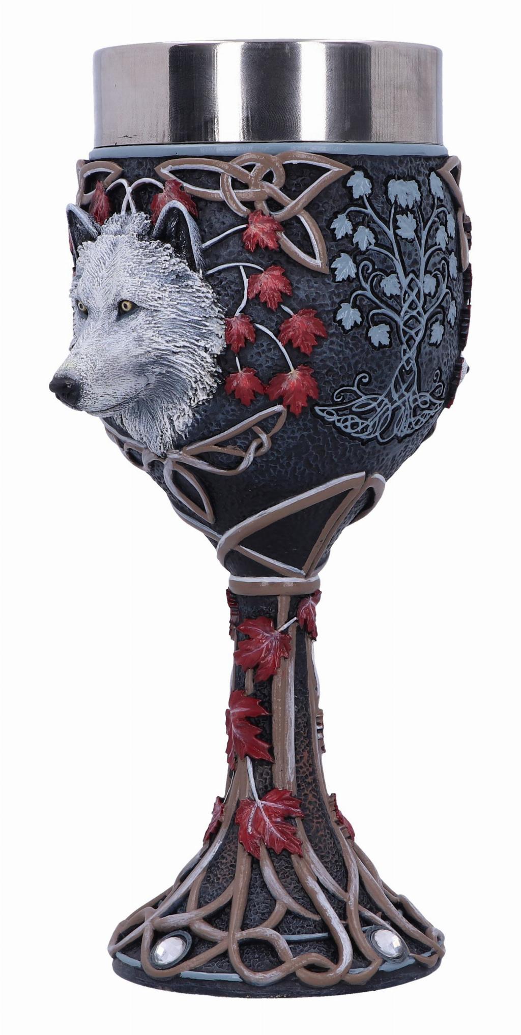 Lisa Parker Guardian of the Fall White Autumn Wolf Goblet | Gothic Gifts