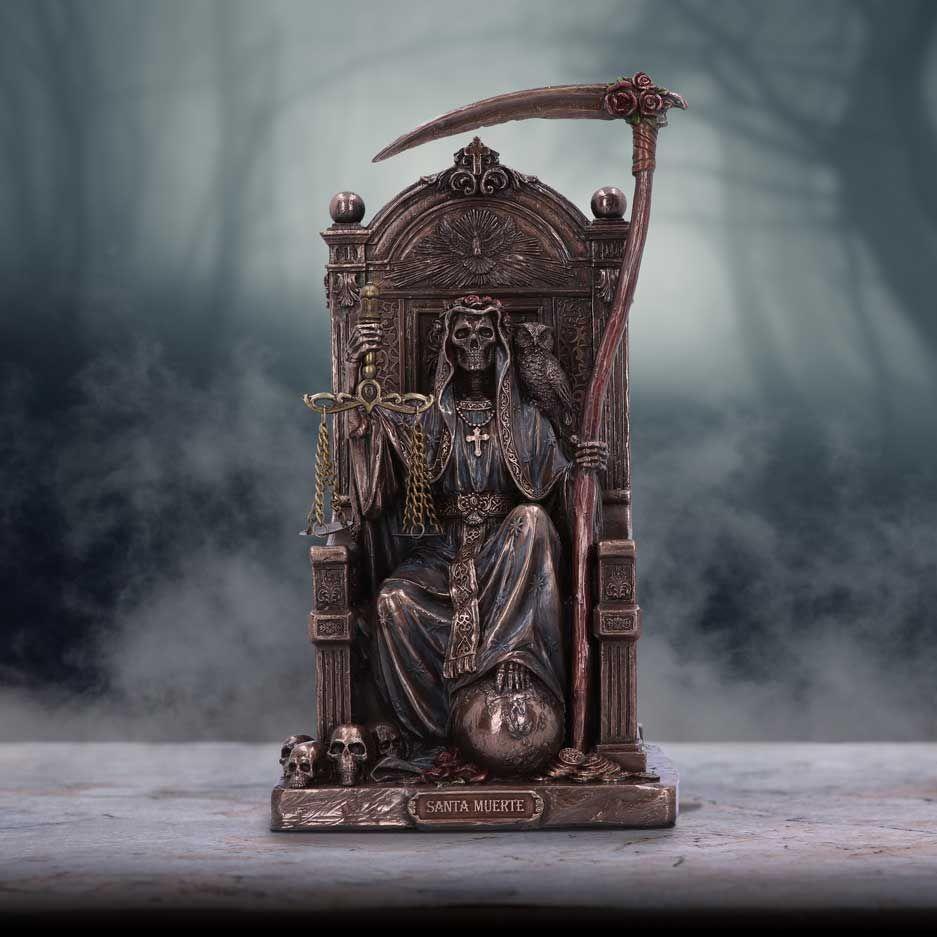 Santa Muerte On Throne Bronze Figurine | Gothic Gifts