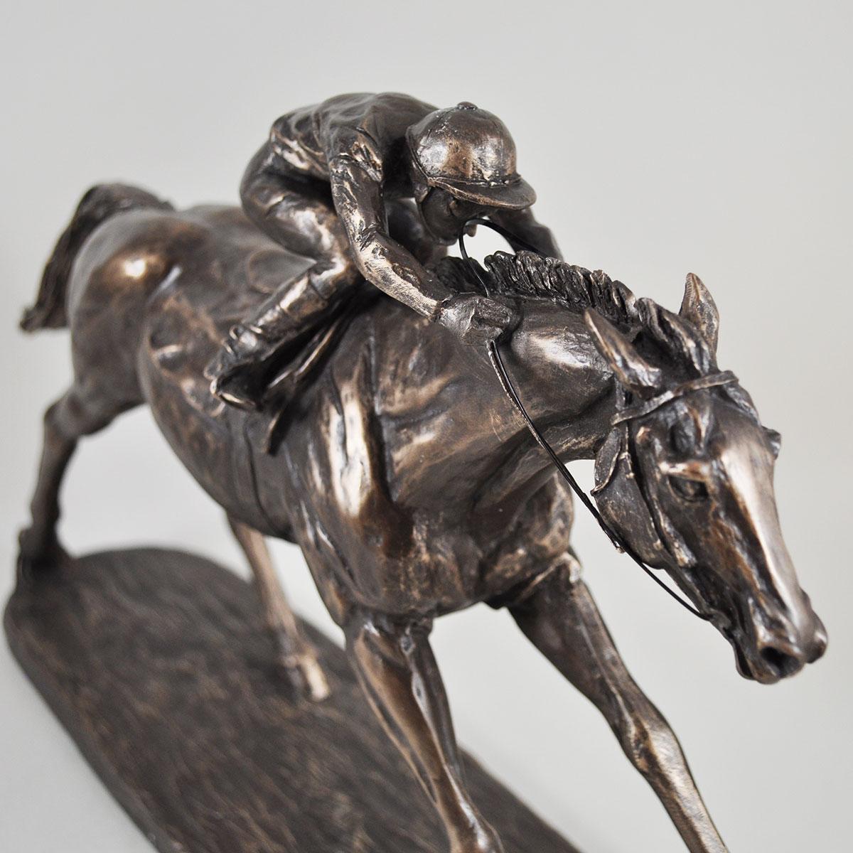 On the Flat Horse Racing Bronze Figurine Large by Harriet Glen Bronze Gifts