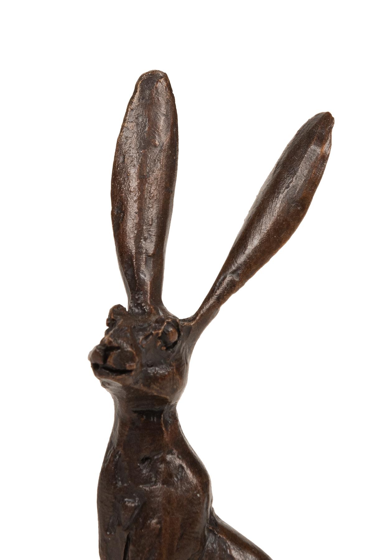 Hare Sitting Upright Solid Bronze Small Sculpture (Frith Creative