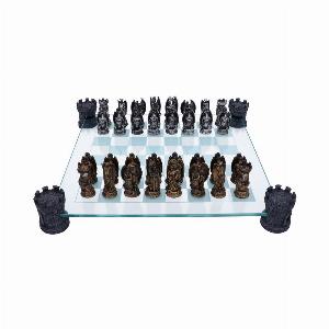 Photo #1 of product NEM5404 - Raised Fantasy Kingdom Of The Dragon Chess Set With Corner Towers 43cm