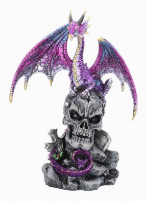 Photo #1 of product U3516J7 - Loyal Defender Figurine Fantasy Gothic Dragon and Skull Ornament