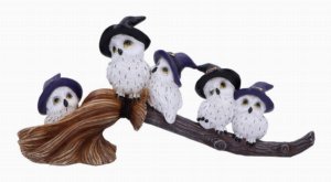 Photo #1 of product U6737A24 - Feathered Owls on Broomstick Figurine 26cm