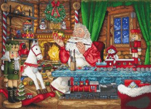 LetiStitch Kreuzstich-Set „Weihnachtsholz“ – Fertig Größe 46x30 Cm, Inkl. Stoff, Garn, Nadel & Anleitung
