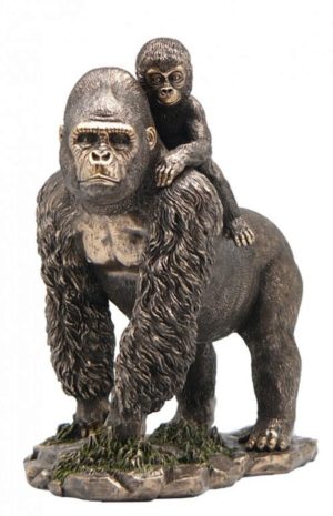 Photo of Gorilla with Baby on Back Bronze Statue
