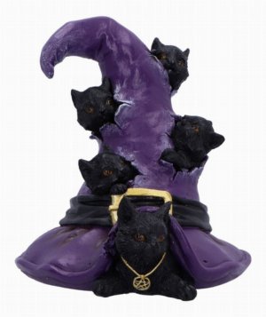 Photo #1 of product U6739A24 - Magical Mischief Witch Hat and Black Cats Figurine 14cm