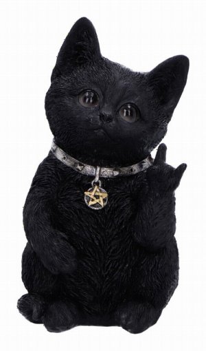 Photo #1 of product U6862C24 - Metallicat Black Cat Throwing Rock Hand Sign