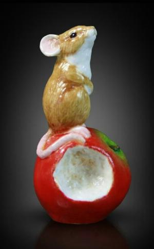 Photo of Mouse on Apple Hand Painted Fine Bone China Miniature Figurine