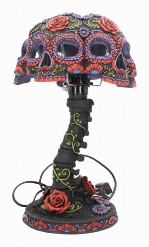 Photo #1 of product B3622J7 - Night Blooms Black and Red Sugar Skull Lamp