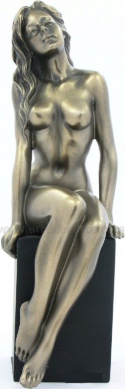 Photo of Nude Girl Sitting on Plinth Bronze Figurine