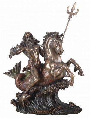 Photo of Poseidon God of the Sea Riding Sea Horse Bronze Figurine 27 cm