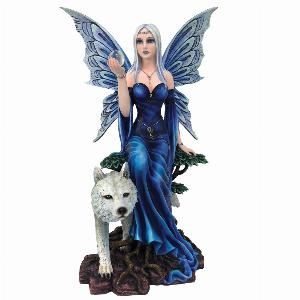 Photo #1 of product D4991R0 - Talanoa Blue Fairy and White Wolf Companion Figurine