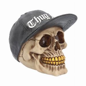 Photo #1 of product K3108H7 - Thug Life Skull with Gold Teeth and Baseball Cap Figurine 15.8cm