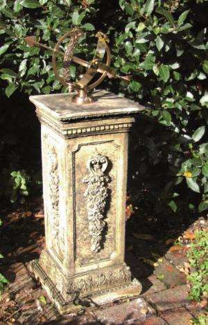Photo of Floral Stone Plinth with Brass Armillary