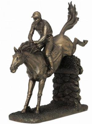 Photo of Jumping Fence Horse and Jockey Bronze Figurine Large