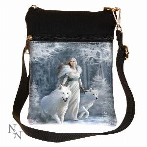 Photo #1 of product B1850E5 - Small Gothic Winter Guardians Fantasy Wolf Shoulder Bag by Anne Stokes