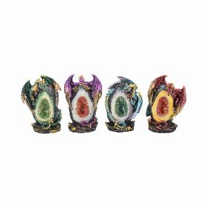 Photo #1 of product U1284D5 - Geode Keepers set of 4 light-up dragon crystal figurines