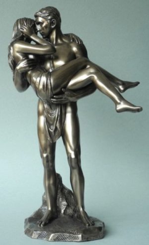 Photo of Man Holding Woman Bronze Nude Couple Figurine 28cm