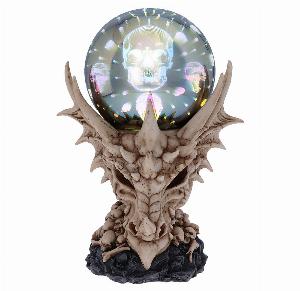 Photo #1 of product U5075R0 - Skeletal Realm Dragon Skull and Light Up Orb Figurine