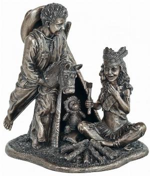 Photo of Cowboys and Indians Bronze Boy and Girl Figurine