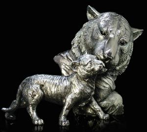 Photo of Tiger and Cub Nickel Plated Figurine 30 cm Keith Sherwin