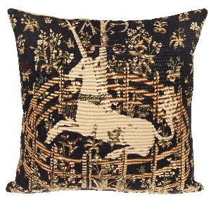 Phot of Unicorn In Captivity Medieval Tapestry Cushion