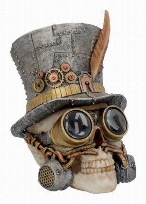 Photo #1 of product U4069M8 - Count Archibald Steampunk Top Hat Skull 19.5cm