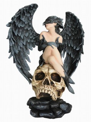 Photo #1 of product D7170B25 - Riven  Gothic Winged Figurine on Skull Base