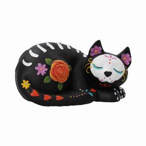 Photo #1 of product C4037K8 - Sleepy Sugar Figurine Mexican Day of the Dead Sugar Skull Cat Ornament