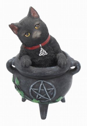 Photo #1 of product B1811E5 - Smudge Black Cat Caludron Figurine Wiccan Witch Gothic Ornament