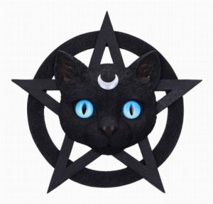 Photo #1 of product D6766A24 - Feline Worship Cat Pentagram Wall Plaque 25.5cm