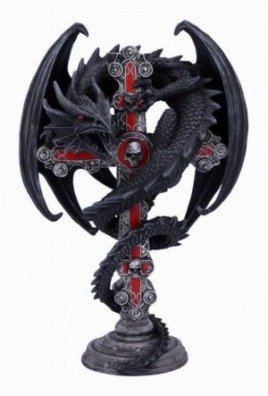 Photo #1 of product B5330S0 - Anne Stokes Gothic Guardian Dragon Cross Candle Holder 26.5cm, Black
