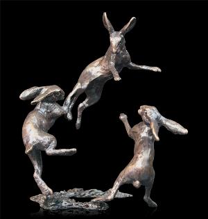 Photo of Hares Dancing Bronze Miniature Collection Centerpiece (Butler and Peach)