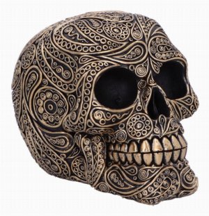 Photo #1 of product U6724A24 - Paisley Black and Gold Skull Head 15cm