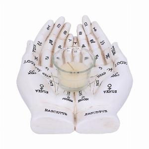 Photo #1 of product U5531T1 - Palmist's Guide White Chiromancy Hands Candle Holder