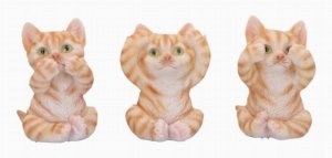Photo #1 of product U6958A25 - Three Wise Ginger Cats Figurines (Set of 3)  See No, Hear No , Speak No Cats