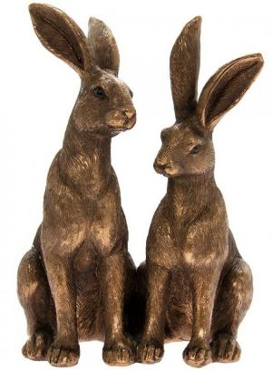 Photo of Two Hares Sitting Bronze Figurine Leonardo Collection