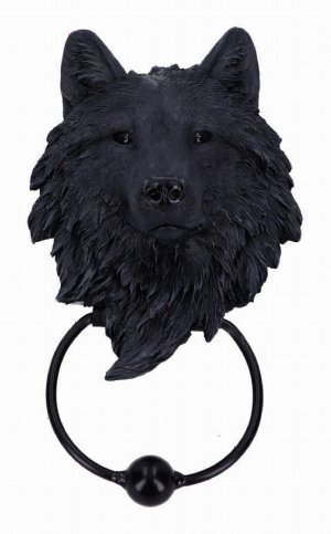 Photo #1 of product U3877K8 - Dark Guardian Wolf Black Canine Door Knocker