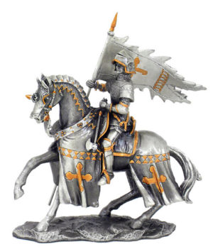 Photo of Knight on Horse with Flag Pewter Figurine
