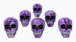 Photo #1 of product D5102R0 - Set of 6 Purple Romance Rose Print Skull Ornaments
