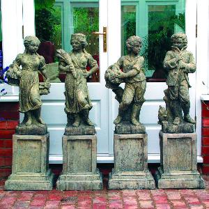Photo of Set of 4 Seasons Stone Statues with Plinths