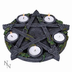 Photo #1 of product B2538G6 - Wiccan Pentagram Tea Light Holder Gothic Witch Candle Holder